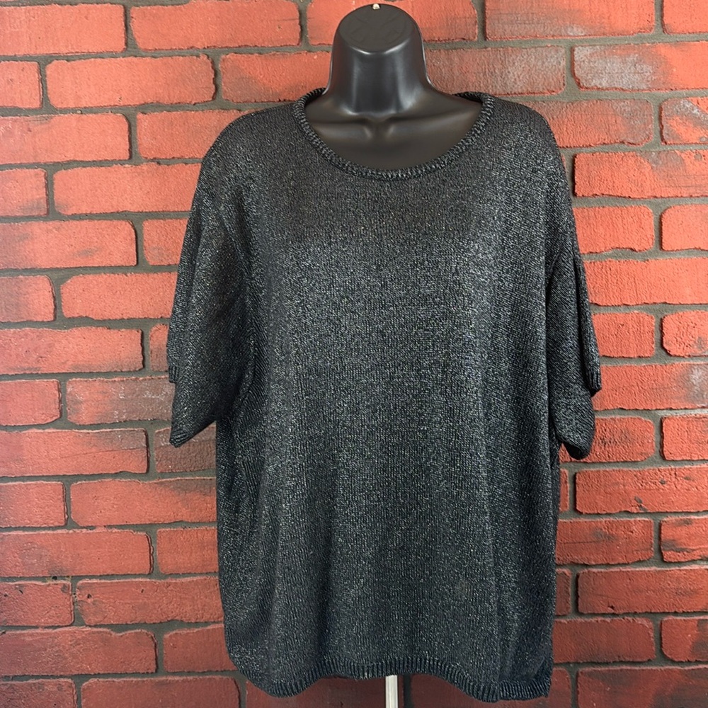 Kathie Lee Womans 4X Black Metallic Knit Top – Dressy,‎ Glam, Classic